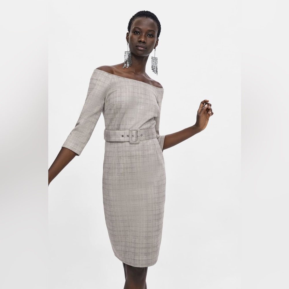 NWT!! ZARA PLAID TAILORED DRESS WITH BELT